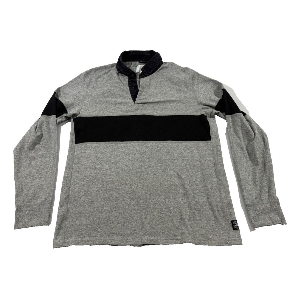 Reigning Champ Mens Gray Brush Interlock Rugby Preppy Cotton Polo LS Shirt Sz M
